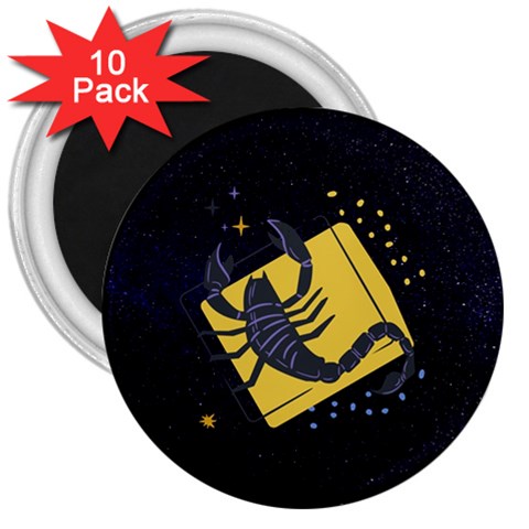 Zodiak Scorpio Horoscope Sign Star 3  Magnets (10 pack)  from ArtsNow.com Front