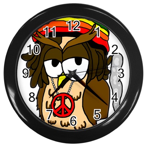 Rainbow Stoner Owl Wall Clock (Black) from ArtsNow.com Front