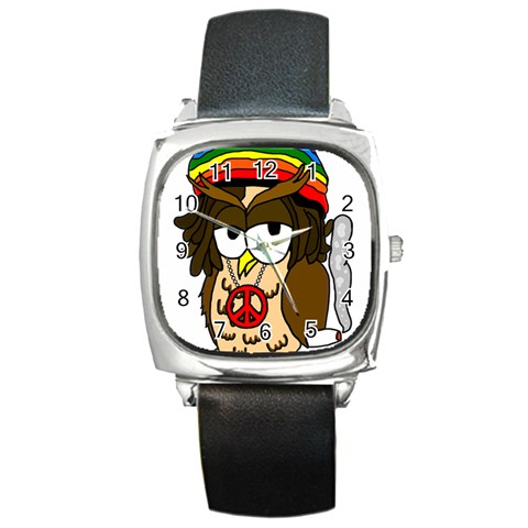 Rainbow Stoner Owl Square Metal Watch from ArtsNow.com Front