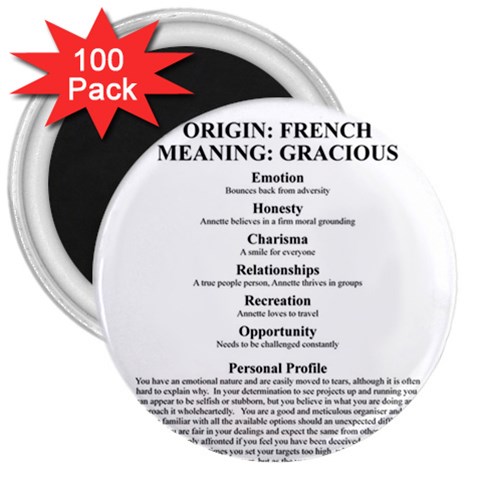 Annette 3  Magnets (100 pack) from ArtsNow.com Front