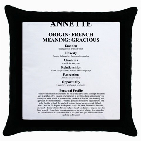 Annette Throw Pillow Case (Black) from ArtsNow.com Front
