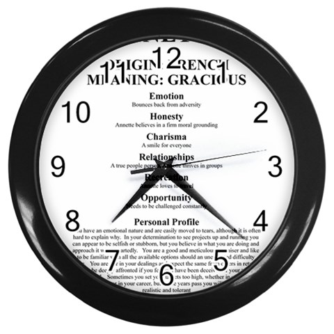 Annette Wall Clock (Black) from ArtsNow.com Front