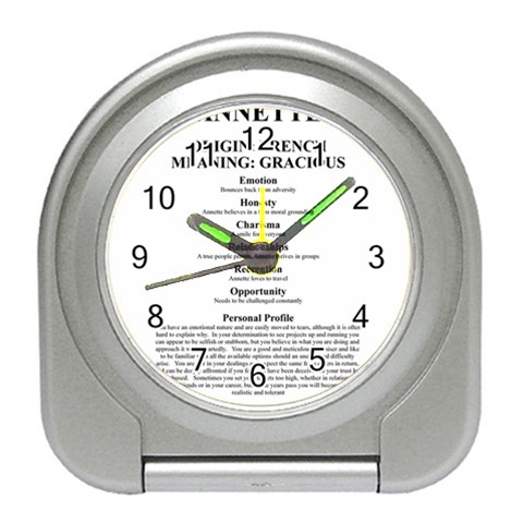 Annette Travel Alarm Clock from ArtsNow.com Front