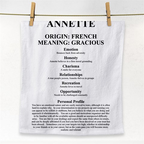 Annette Face Towel from ArtsNow.com Front