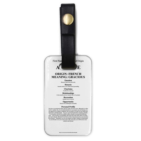 Annette Luggage Tag (one side) from ArtsNow.com Front