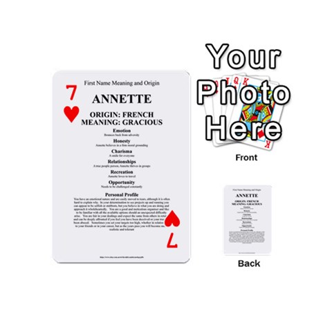 Annette Playing Cards 54 Designs (Mini) from ArtsNow.com Front - Heart7