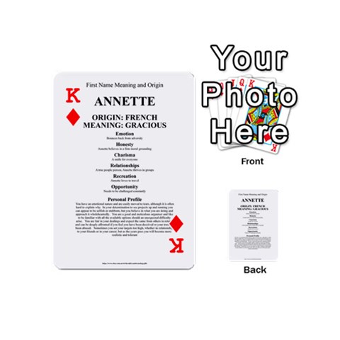 King Annette Playing Cards 54 Designs (Mini) from ArtsNow.com Front - DiamondK