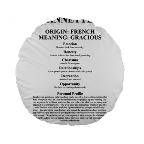 Annette Standard 15  Premium Flano Round Cushions from ArtsNow.com Front
