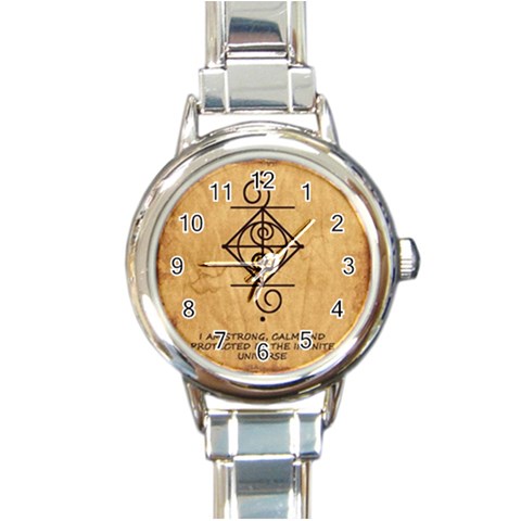 I Am Strong, Calm  And Protected By The Infinite Universe Round Italian Charm Watch from ArtsNow.com Front