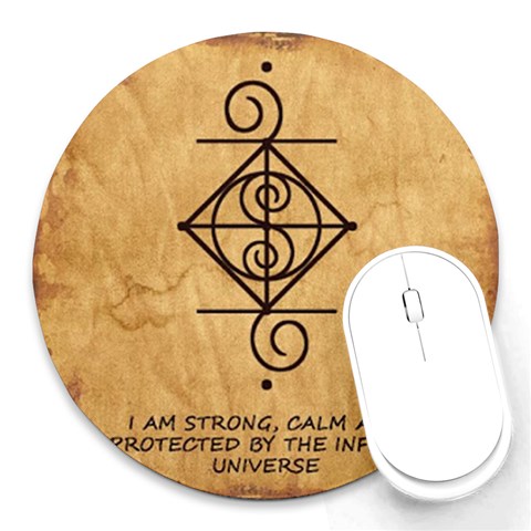 I Am Strong, Calm  And Protected By The Infinite Universe Round Mousepads from ArtsNow.com Front