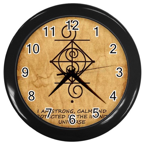 I Am Strong, Calm  And Protected By The Infinite Universe Wall Clock (Black) from ArtsNow.com Front