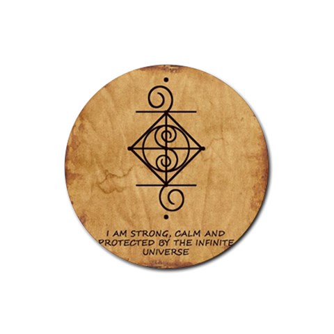 I Am Strong, Calm  And Protected By The Infinite Universe Rubber Coaster (Round)  from ArtsNow.com Front