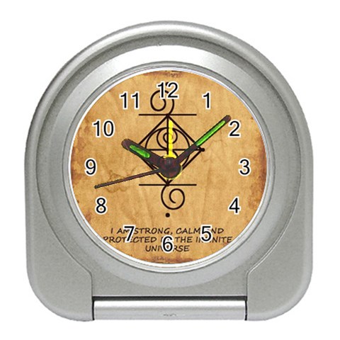I Am Strong, Calm  And Protected By The Infinite Universe Travel Alarm Clock from ArtsNow.com Front