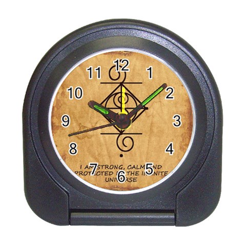 I Am Strong, Calm  And Protected By The Infinite Universe Travel Alarm Clock from ArtsNow.com Front