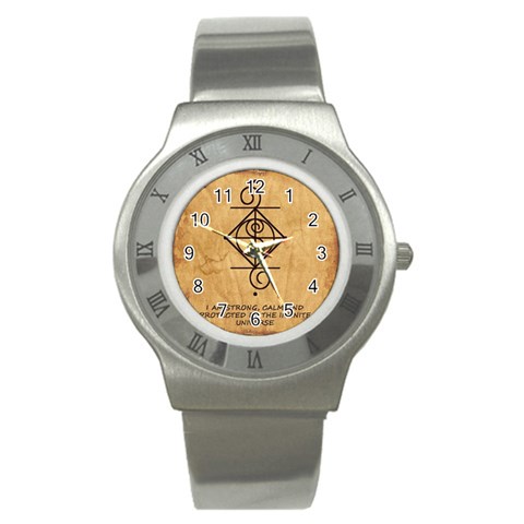 I Am Strong, Calm  And Protected By The Infinite Universe Stainless Steel Watch from ArtsNow.com Front