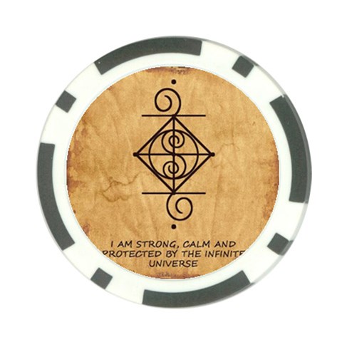 I Am Strong, Calm  And Protected By The Infinite Universe Poker Chip Card Guard from ArtsNow.com Front
