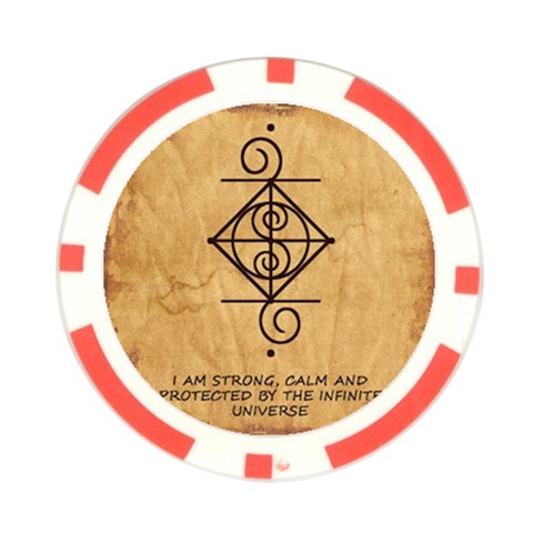 I Am Strong, Calm  And Protected By The Infinite Universe Poker Chip Card Guard from ArtsNow.com Front