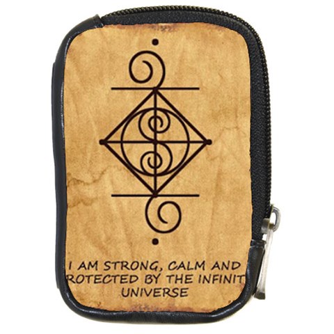 I Am Strong, Calm  And Protected By The Infinite Universe Compact Camera Leather Case from ArtsNow.com Front