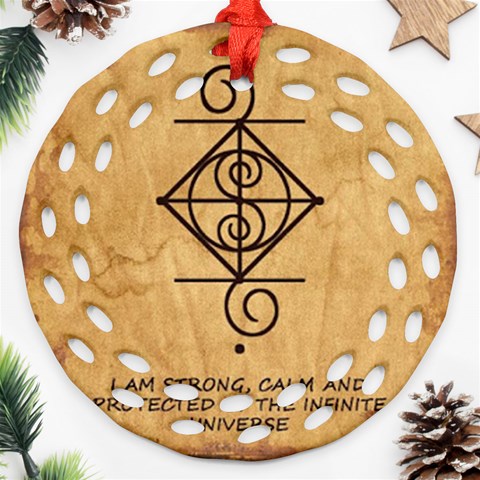 I Am Strong, Calm  And Protected By The Infinite Universe Ornament (Round Filigree) from ArtsNow.com Front