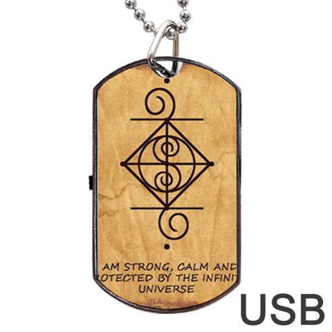 I Am Strong, Calm  And Protected By The Infinite Universe Dog Tag USB Flash (One Side) from ArtsNow.com Front