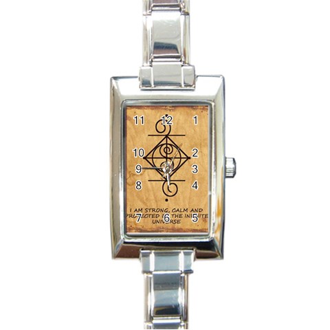 I Am Strong, Calm  And Protected By The Infinite Universe Rectangle Italian Charm Watch from ArtsNow.com Front