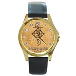 I Am Strong, Calm  And Protected By The Infinite Universe Round Gold Metal Watch