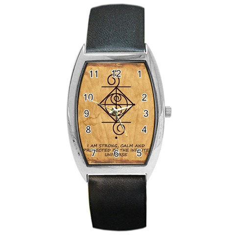 I Am Strong, Calm  And Protected By The Infinite Universe Barrel Style Metal Watch from ArtsNow.com Front