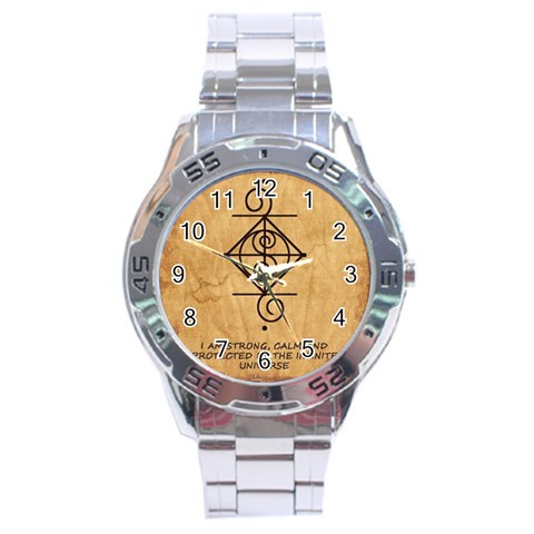 I Am Strong, Calm  And Protected By The Infinite Universe Stainless Steel Analogue Watch from ArtsNow.com Front