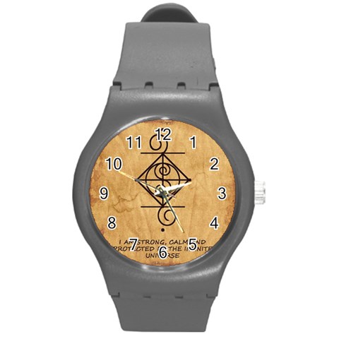 I Am Strong, Calm  And Protected By The Infinite Universe Round Plastic Sport Watch (M) from ArtsNow.com Front