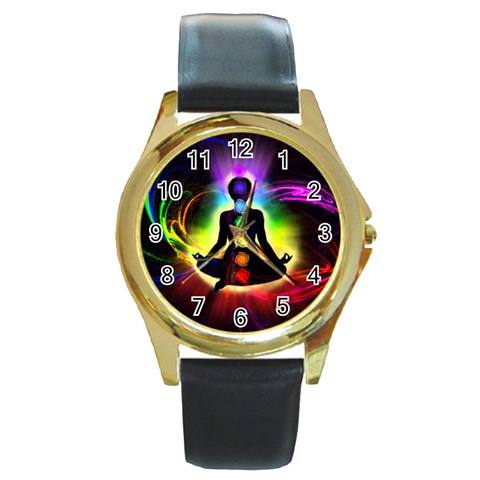 Chakra Design Round Gold Metal Watch from ArtsNow.com Front