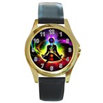 Chakra Design Round Gold Metal Watch