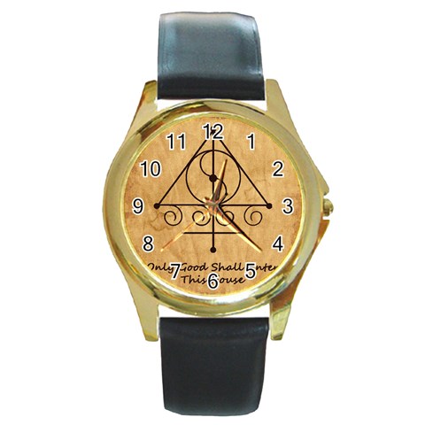 Only Good Shall Enter This House Round Gold Metal Watch from ArtsNow.com Front