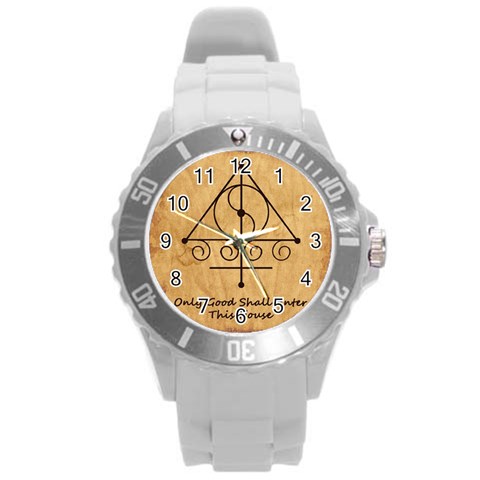 Only Good Shall Enter This House Round Plastic Sport Watch (L) from ArtsNow.com Front