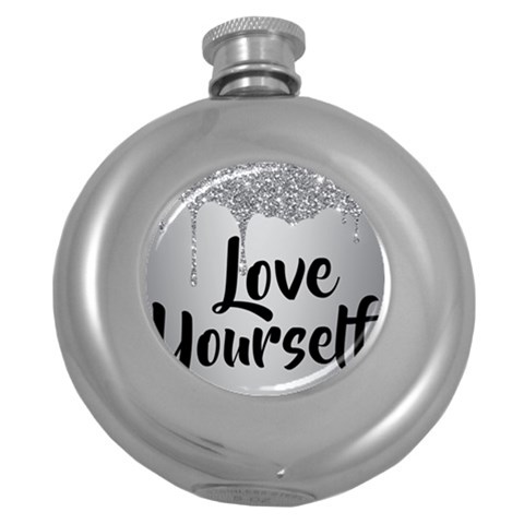Love Yourself Round Hip Flask (5 oz) from ArtsNow.com Front