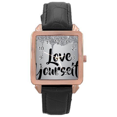 Love Yourself Rose Gold Leather Watch  from ArtsNow.com Front