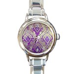 Purple & Gold  CBDOilPrincess E70d1a7c-502f-48a3-839e-eea25bfe4633 Round Italian Charm Watch
