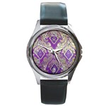 Purple & Gold  CBDOilPrincess E70d1a7c-502f-48a3-839e-eea25bfe4633 Round Metal Watch
