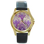 Purple & Gold  CBDOilPrincess E70d1a7c-502f-48a3-839e-eea25bfe4633 Round Gold Metal Watch
