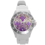 Purple & Gold  CBDOilPrincess E70d1a7c-502f-48a3-839e-eea25bfe4633 Round Plastic Sport Watch (L)