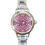 Pink marbling symmetry Round Italian Charm Watch