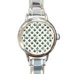 Weed at white, ganja leafs pattern, 420 hemp regular theme Round Italian Charm Watch