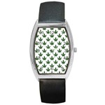 Weed at white, ganja leafs pattern, 420 hemp regular theme Barrel Style Metal Watch