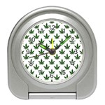 Weed at white, ganja leafs pattern, 420 hemp regular theme Travel Alarm Clock