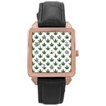 Weed at white, ganja leafs pattern, 420 hemp regular theme Rose Gold Leather Watch 