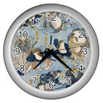 Famous heroes of the kabuki stage played by frogs  Wall Clock (Silver)