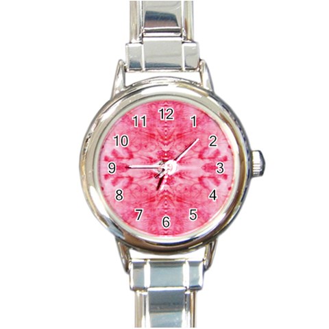 Pink Marbling Ornate Round Italian Charm Watch from ArtsNow.com Front