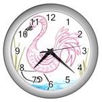 Pink Flamingo Wall Clock (Silver)