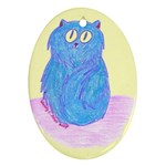 Blue Kitten on yellow Ornament (Oval)