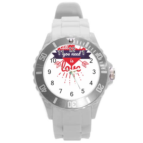 all you need is love Round Plastic Sport Watch (L) from ArtsNow.com Front