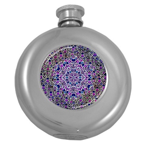 Digital Painting Drawing Of Flower Power Round Hip Flask (5 oz) from ArtsNow.com Front
